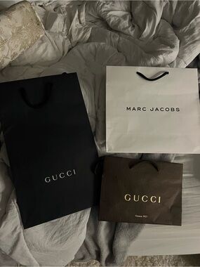 Gucci Dark Brown and Black Logo Shopping Bags